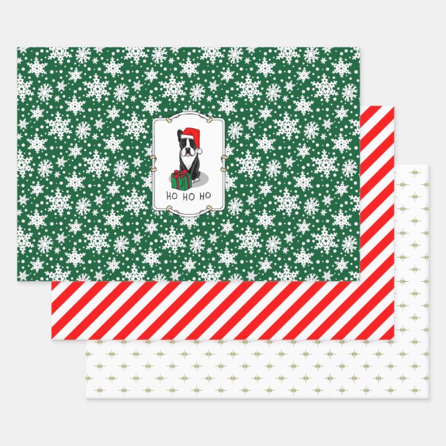 Christmas Santa Boston Terrier (black) Cute Wrapping Paper Sheet (Set)