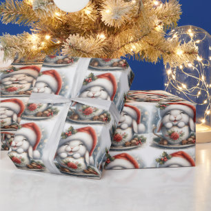 Christmas Santa Bunny Inside the Teacup  Wrapping Paper
