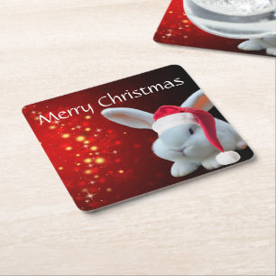 Christmas Santa Bunny Square Paper Coaster