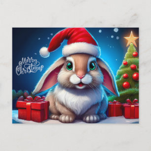 Christmas Santa Bunny with Holiday Gifts  Postcard