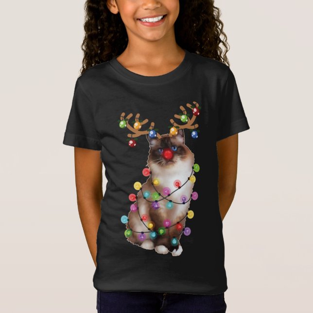 Christmas Santa Cat, Birman, Xmas, Cat Lover T-Shirt (Front)