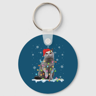 Christmas Santa Cat British Shorthair Cat Lover Key Ring