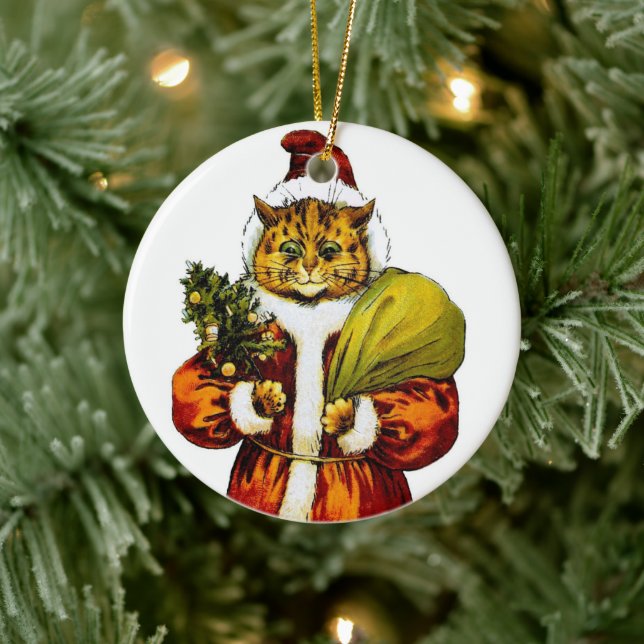 Christmas Santa Cat by Louis Wain • Ornament  (Tree)