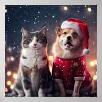 Christmas Santa Cat & Dog Friends