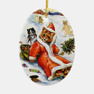 Christmas Santa Cat, Louis Wain Ceramic Tree Decoration