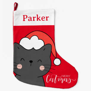 Christmas Santa Cat Merry Catmas Large Christmas Stocking