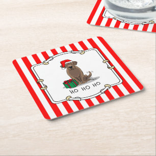 Christmas Santa Chocolate Labrador Retriever Cute Square Paper Coaster