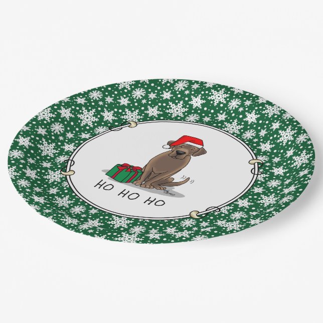 Christmas Santa Chocolate Labrador Retriever Funny Paper Plate (Angled)
