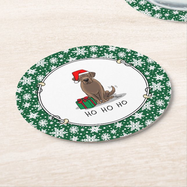 Christmas Santa Chocolate Labrador Retriever Funny Round Paper Coaster (Angled)