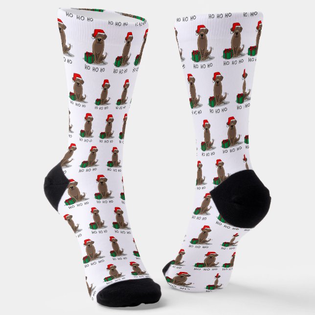 Christmas Santa Chocolate Labrador Retriever Funny Socks (Angled)