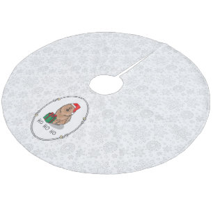 Christmas Santa Chow Chow Dog (cinnamon) Cute Fleece Tree Skirt