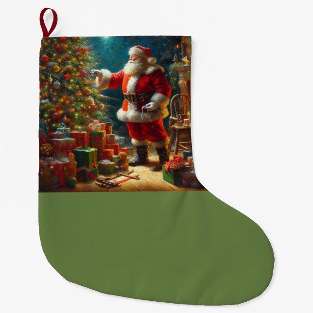 Christmas Santa Claus 1 Large Christmas Stocking (Front)