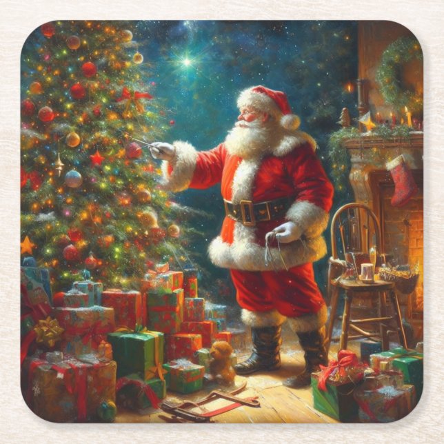 Christmas Santa Claus 1 Square Paper Coaster (Front)