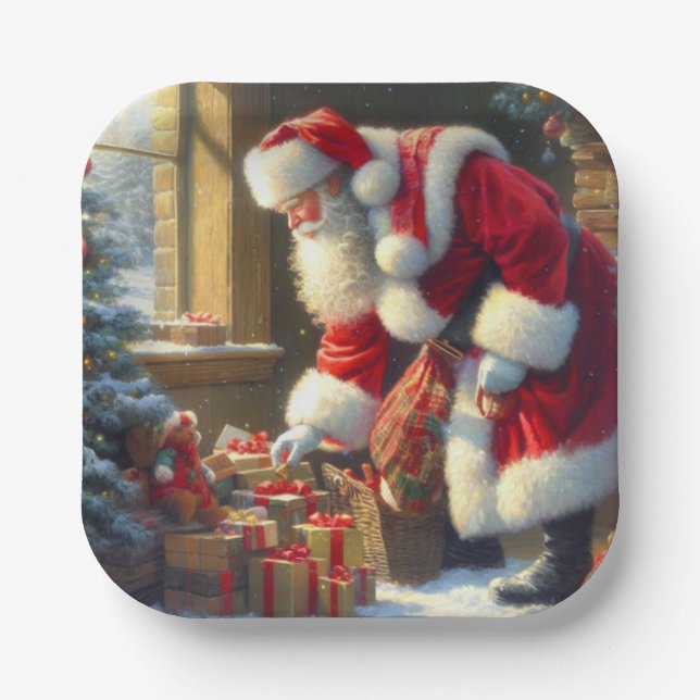 Christmas Santa Claus 3 Paper Plate (Front)