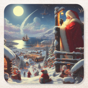 Christmas Santa Claus 5 Square Paper Coaster