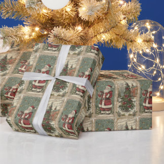 Christmas Santa Claus And A Christmas Tree Wrapping Paper
