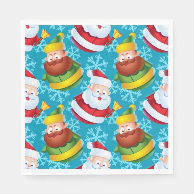 Christmas Santa Claus and Friend with Snowflake  Napkin (Front)