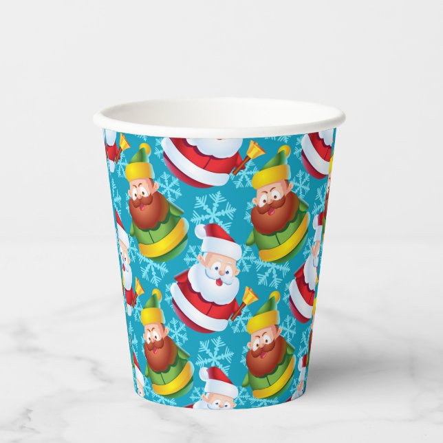 Christmas Santa Claus and Friend with Snowflake  Paper Cups (Front)