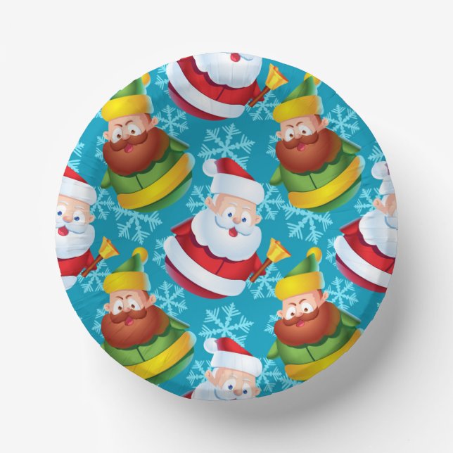 Christmas Santa Claus and Friend with Snowflake  Paper Plate (Front)