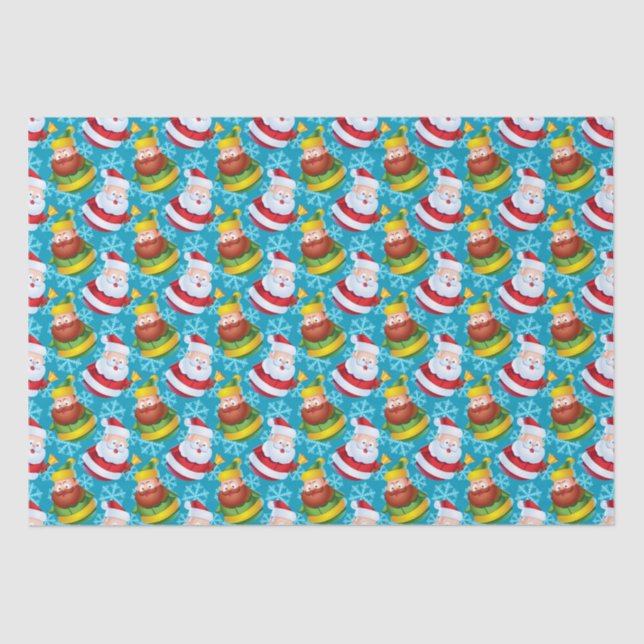 Christmas Santa Claus and Friend with Snowflake  Tissue Paper (Front)