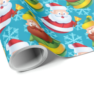 Christmas Santa Claus and Friend with Snowflake  Wrapping Paper
