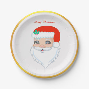 Christmas Santa Claus and Golden Frame Paper Plate