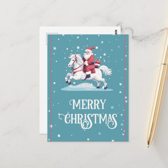 Christmas Santa Claus and Horse Cartoon Postcard (Front/Back In Situ)
