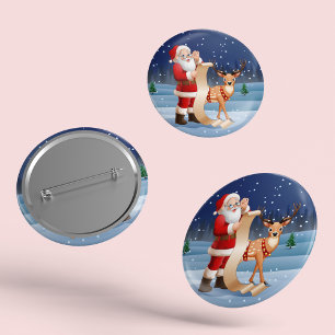 Christmas Santa Claus And Reindeer 6 Cm Round Badge