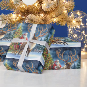 Christmas Santa Claus and Reindeer AI              Wrapping Paper