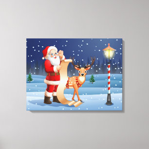 Christmas Santa Claus And Reindeer Canvas Print
