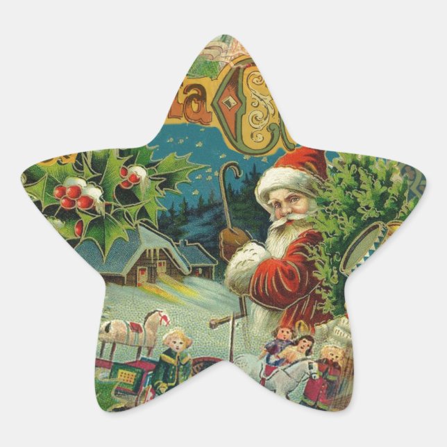 Christmas Santa Claus Antique Art Star Sticker (Front)