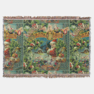 Christmas Santa Claus Antique Art Throw Blanket