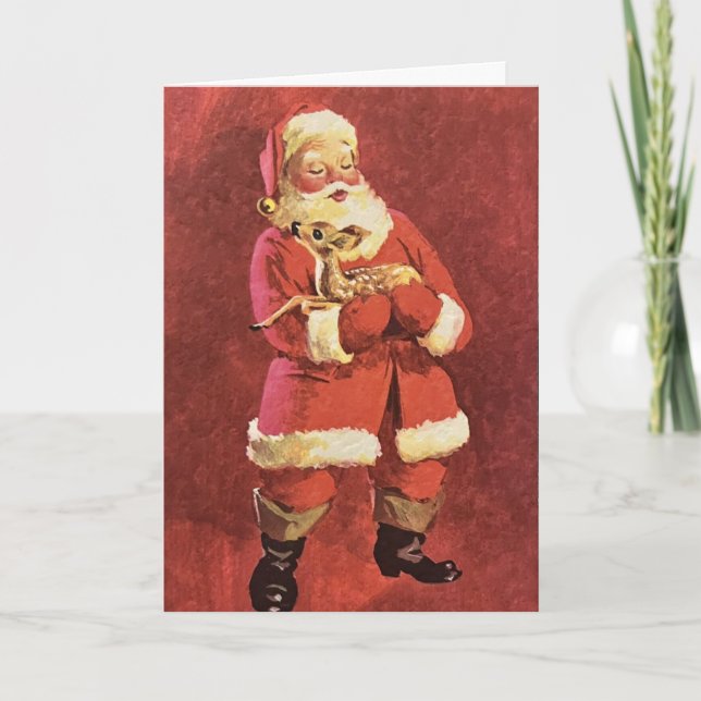 Christmas Santa Claus Baby Reindeer Personalise  Holiday Card (Front)