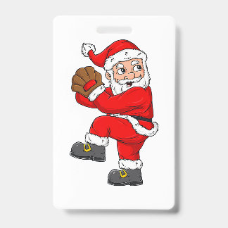 Christmas Santa Claus Baseball Catcher Boys Girls ID Badge