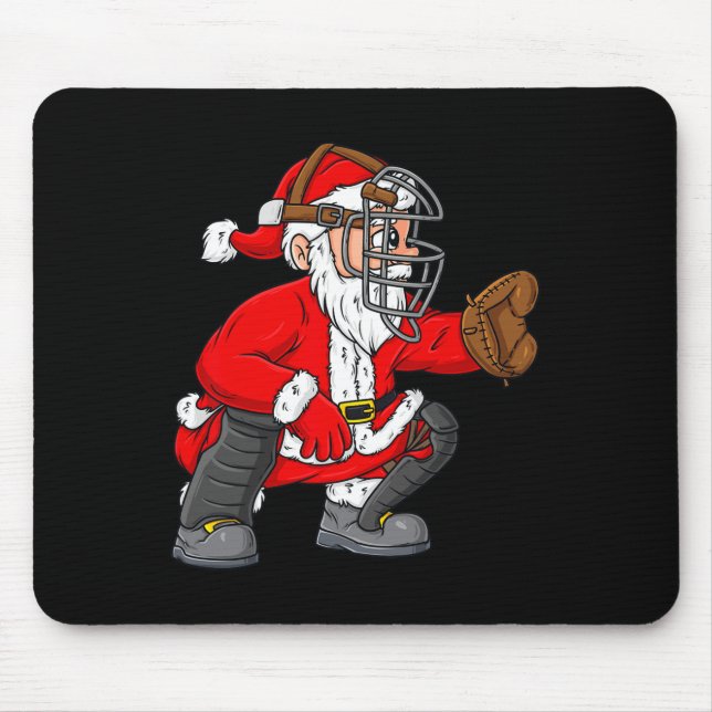 Christmas Santa Claus Baseball Catcher Boys Girls  Mouse Pad (Front)