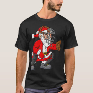 Christmas Santa Claus Baseball Catcher Boys Girls T-Shirt