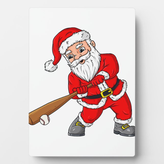 Christmas Santa Claus Baseball Pitcher Boys Kids T Plaque (Front)