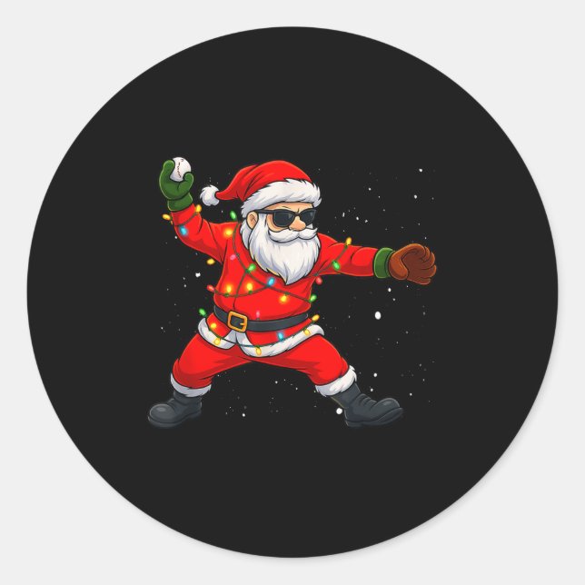 Christmas Santa Claus Baseball Tcher Boys Kids Tee Classic Round Sticker (Front)