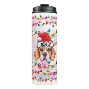 Christmas Santa Claus Beagle Dog Head Thermal Tumbler