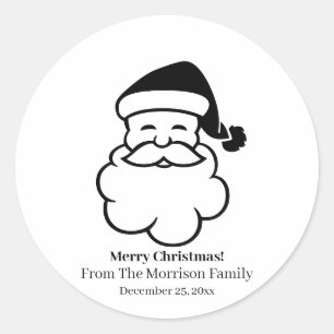 Christmas Santa Claus black white custom name Classic Round Sticker