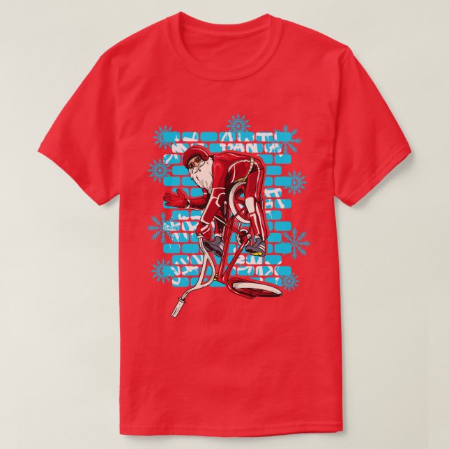Christmas Santa Claus BMX Freestyle Tricks T-Shirt (Design Front)