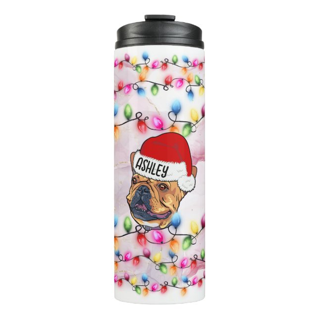 Christmas Santa Claus Boston terrier Dog Head Thermal Tumbler (Front)