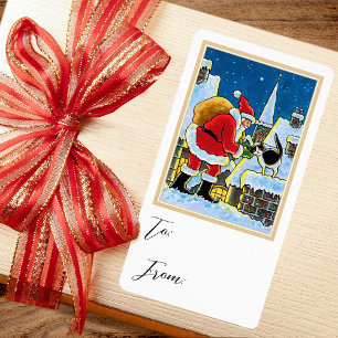 Christmas Santa Claus Cat Gift Sticker Label