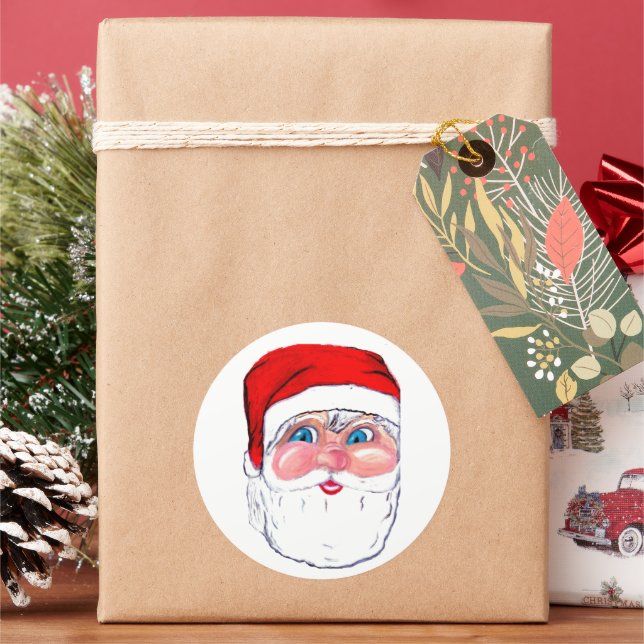 CHRISTMAS SANTA  CLAUS  CLASSIC ROUND STICKER (Holiday)