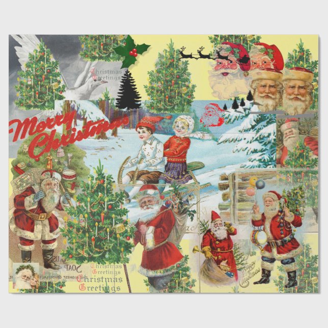 CHRISTMAS Santa Claus COLLAGE Wrapping Paper (Flat)