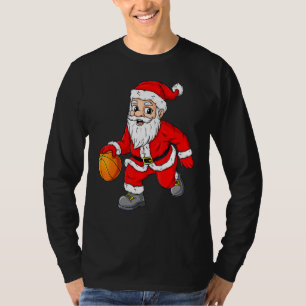 Christmas Santa Claus Dribbling A Basketball Xmas T-Shirt