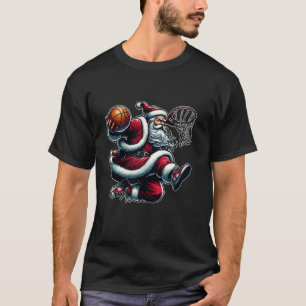 Christmas Santa Claus Dunking A Basketball Boys Ki T-Shirt