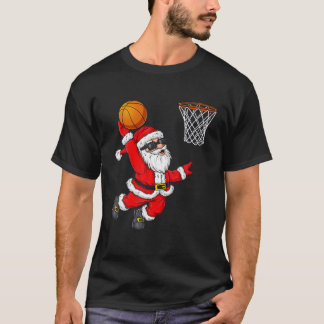Christmas Santa Claus Dunking A Basketball Boys Ki T-Shirt