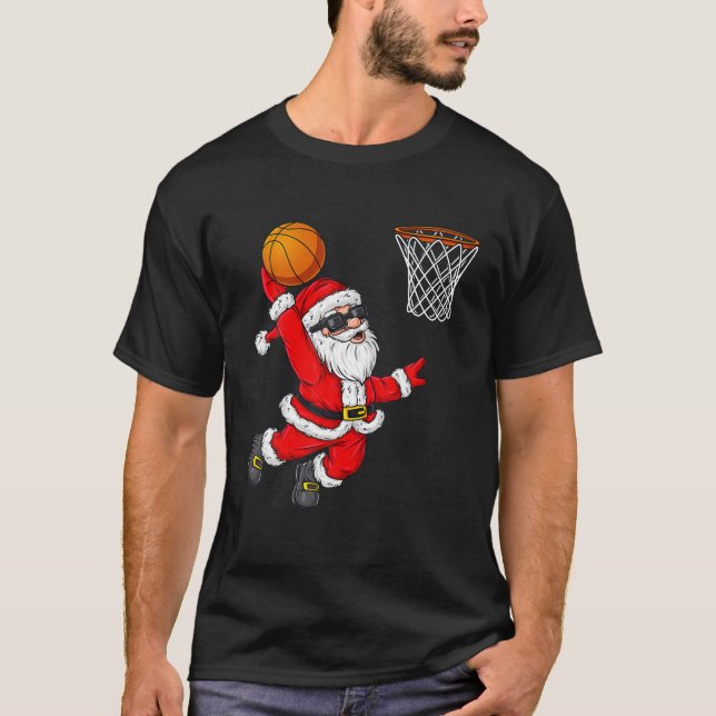 Christmas Santa Claus Dunking A Basketball Boys Ki T-Shirt (Front)