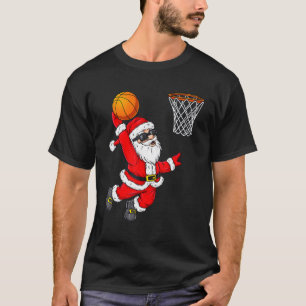 Christmas Santa Claus Dunking A Basketball Boys Ki T-Shirt